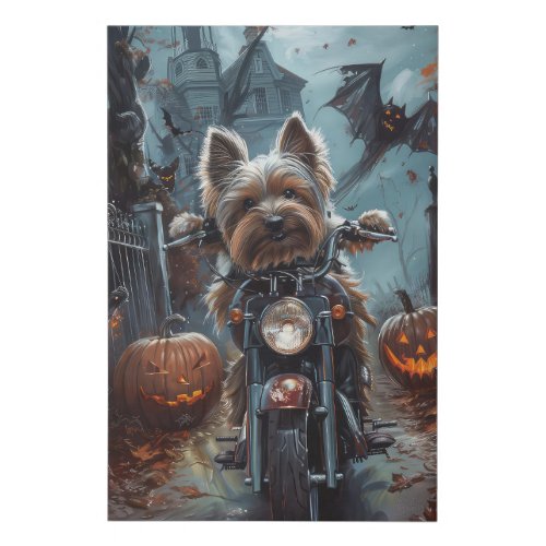 Biewer Terrier Riding Motorcycle Halloween Scary  Faux Canvas Print