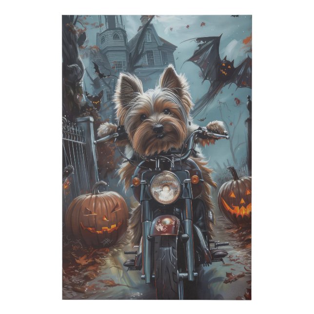 Biewer Terrier Riding Motorcycle Halloween Scary  Faux Canvas Print (Front)