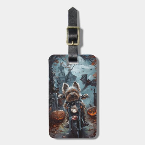 Biewer Terrier Riding Motorcycle Halloween Scary  Luggage Tag