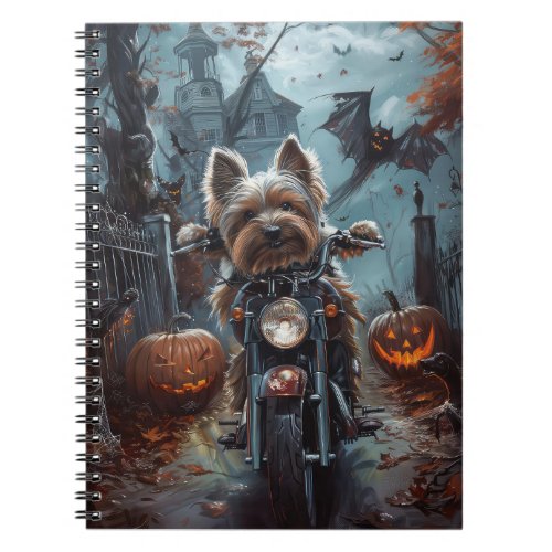 Biewer Terrier Riding Motorcycle Halloween Scary  Notebook