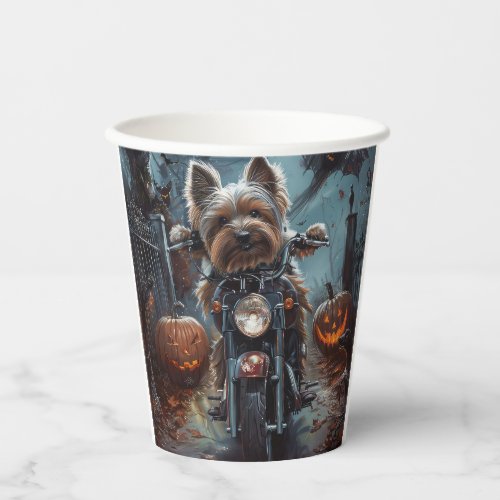 Biewer Terrier Riding Motorcycle Halloween Scary  Paper Cups