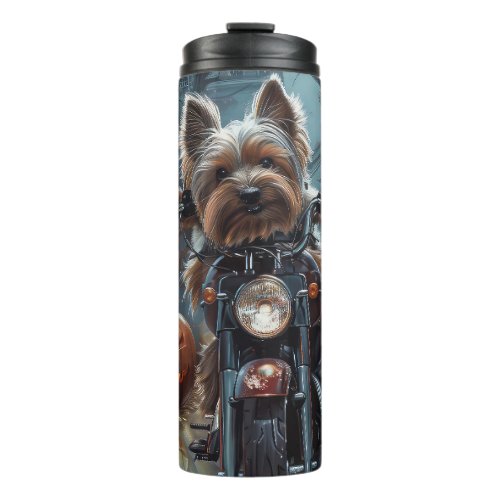 Biewer Terrier Riding Motorcycle Halloween Scary  Thermal Tumbler