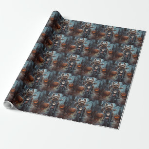 Biewer Terrier Riding Motorcycle Halloween Scary Wrapping Paper
