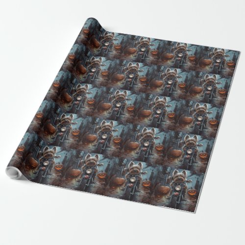 Biewer Terrier Riding Motorcycle Halloween Scary  Wrapping Paper