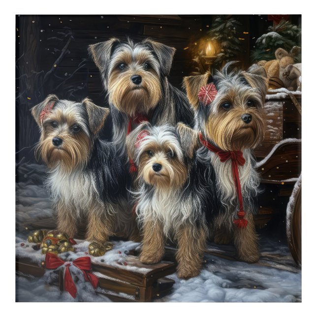 Biewer Terrier Snowy Sleigh Christmas Decor (Front)