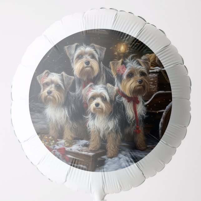 Biewer Terrier Snowy Sleigh Christmas Decor Balloon (Front)