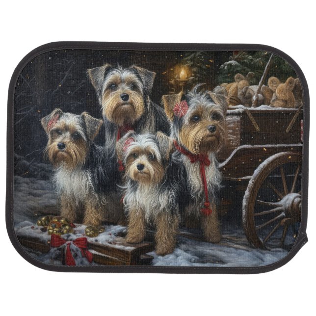 Biewer Terrier Snowy Sleigh Christmas Decor Car Floor Mat (Rear)