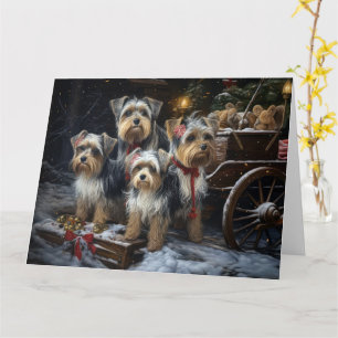 Biewer Terrier Snowy Sleigh Christmas Decor Card