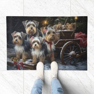 Biewer Terrier Snowy Sleigh Christmas Decor Doormat