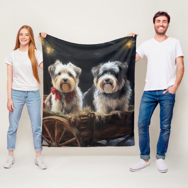 Biewer Terrier Snowy Sleigh Christmas Decor Fleece Blanket (In Situ)