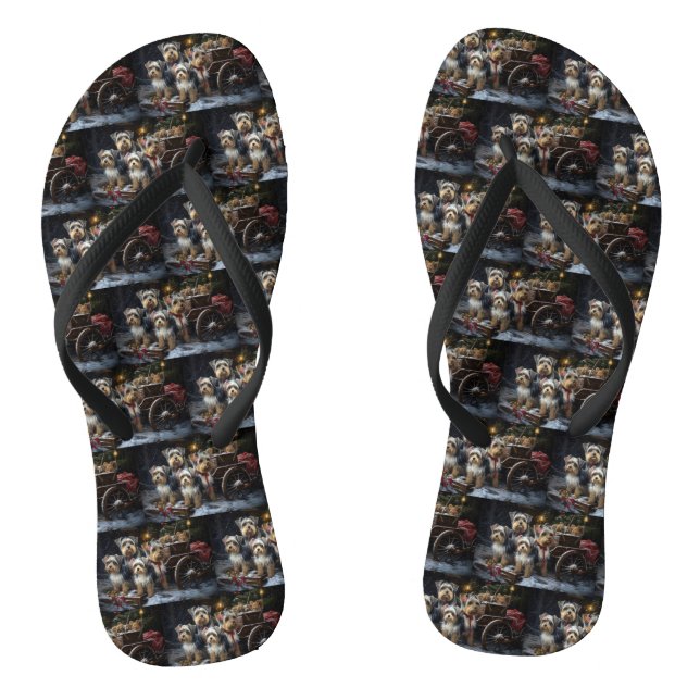 Biewer Terrier Snowy Sleigh Christmas Decor Flip Flops (Footbed)