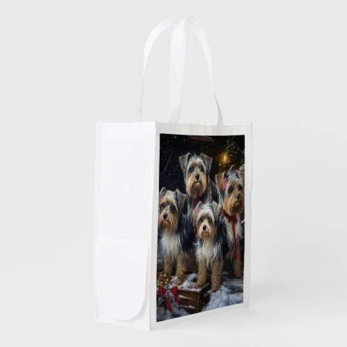 Biewer Terrier Snowy Sleigh Christmas Decor Grocery Bag