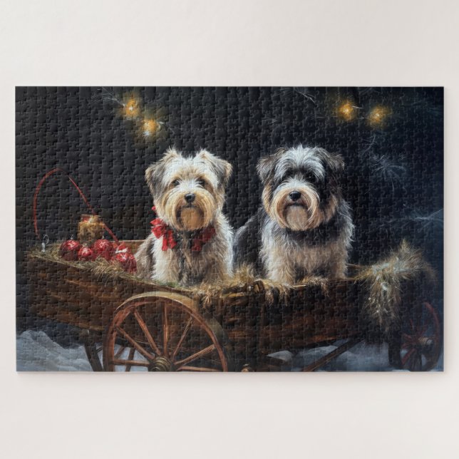 Biewer Terrier Snowy Sleigh Christmas Decor Jigsaw Puzzle (Horizontal)