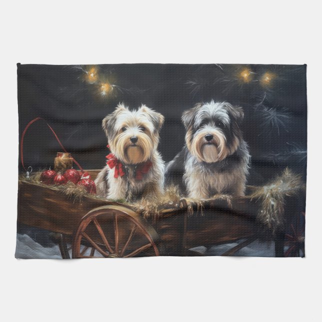 Biewer Terrier Snowy Sleigh Christmas Decor Kitchen Towel (Horizontal)