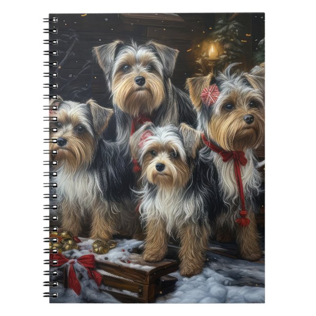 Biewer Terrier Snowy Sleigh Christmas Decor Notebook (Front)