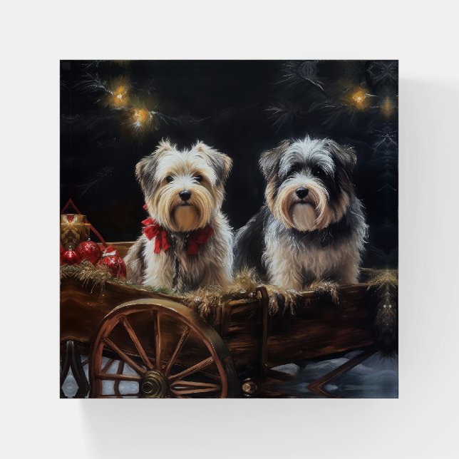 Biewer Terrier Snowy Sleigh Christmas Decor Paperweight (Front)