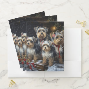 Biewer Terrier Snowy Sleigh Christmas Decor Pocket Folder