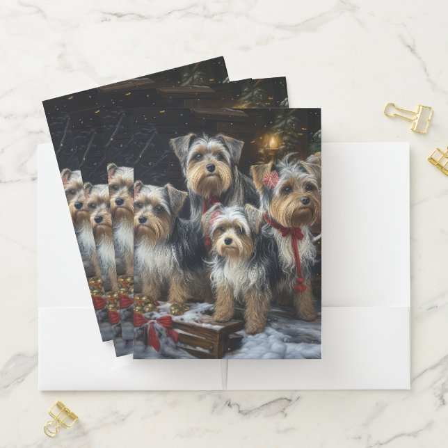 Biewer Terrier Snowy Sleigh Christmas Decor Pocket Folder (In Situ)