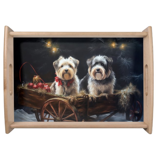 Biewer Terrier Snowy Sleigh Christmas Decor Serving Tray (Front)