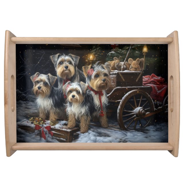 Biewer Terrier Snowy Sleigh Christmas Decor Serving Tray (Front)