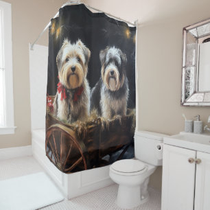 Biewer Terrier Snowy Sleigh Christmas Decor Shower Curtain