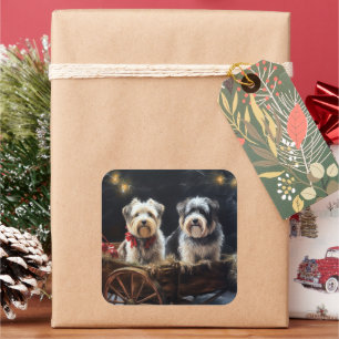 Biewer Terrier Snowy Sleigh Christmas Decor Square Sticker