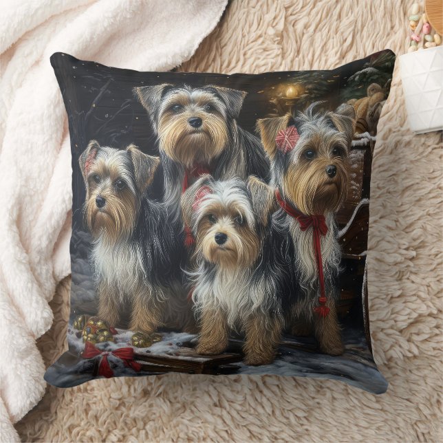 Biewer Terrier Snowy Sleigh Christmas Decor Throw Pillow (Blanket)