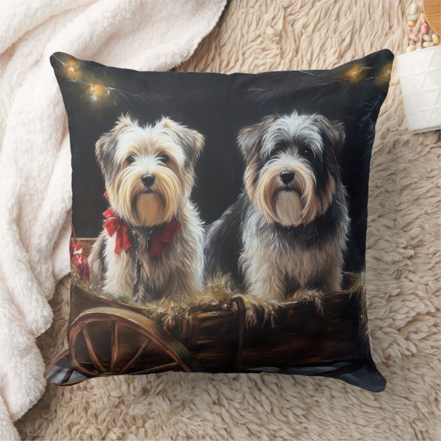 Biewer Terrier Snowy Sleigh Christmas Decor Throw Pillow (Blanket)