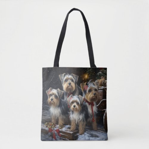 Biewer Terrier Snowy Sleigh Christmas Decor Tote Bag