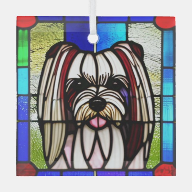 Biewer Terrier "Stained Glass"  Glass Ornament (Front)