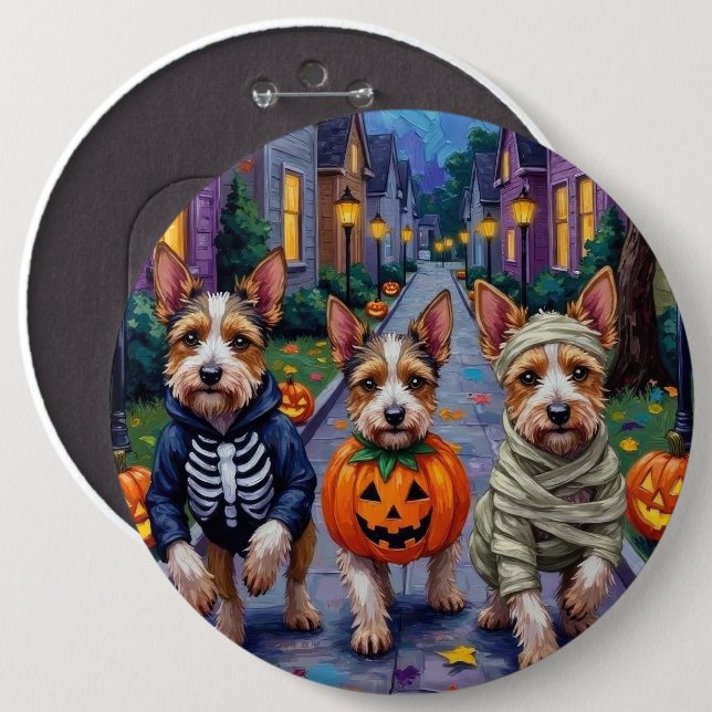 Biewer Terrier Trick-or-Treating Halloween Costume Button (Front & Back)