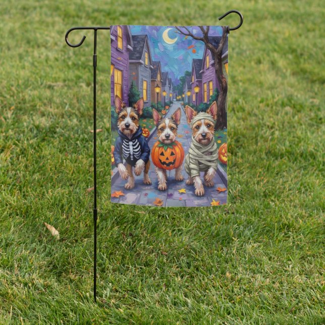 Biewer Terrier Trick-or-Treating Halloween Costume Garden Flag (In SItu)