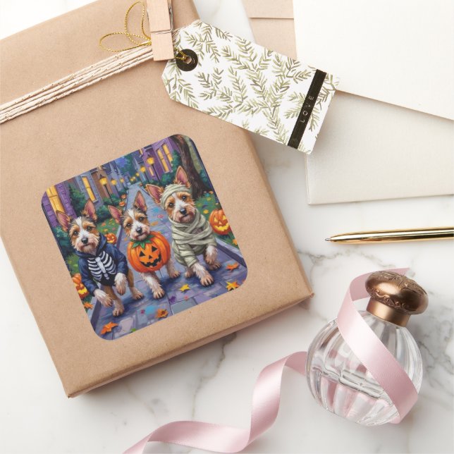 Biewer Terrier Trick-or-Treating Halloween Costume Square Sticker (Gifting)