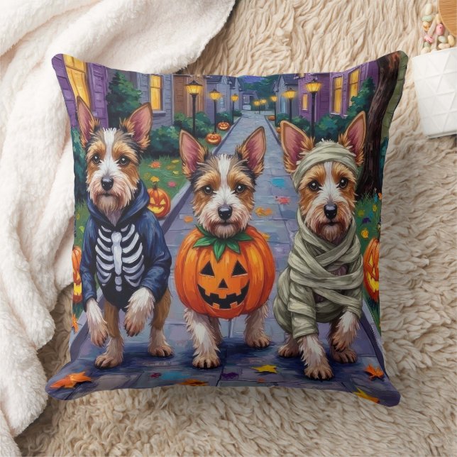 Biewer Terrier Trick-or-Treating Halloween Costume Throw Pillow (Blanket)