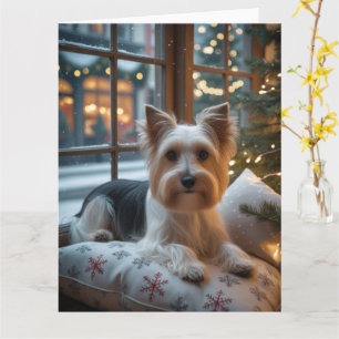 Biewer Terrier With Christmas Lights Holiday Card