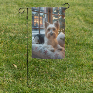 Biewer Terrier With Christmas Lights Holiday Garden Flag