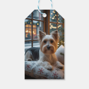 Biewer Terrier With Christmas Lights Holiday Gift Tags