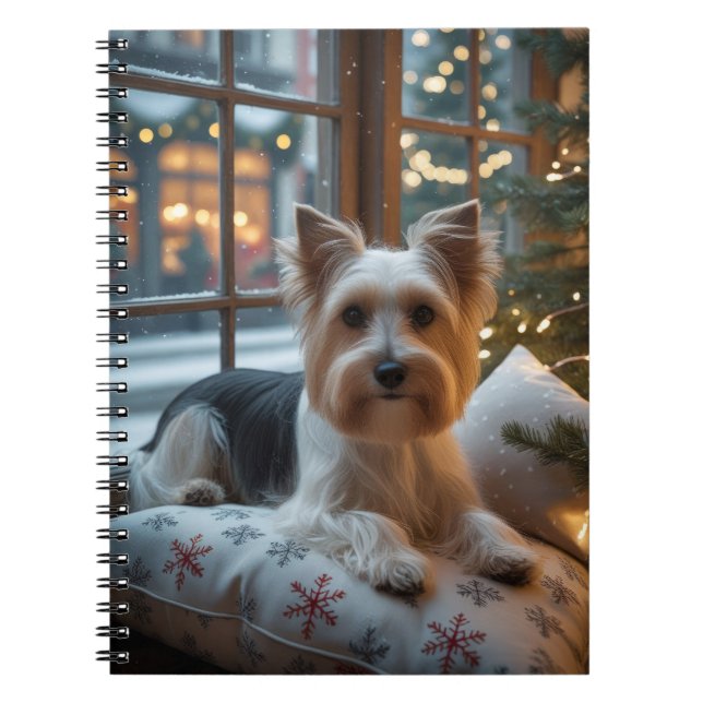 Biewer Terrier With Christmas Lights Holiday Notebook (Front)