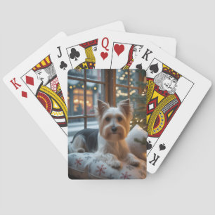 Biewer Terrier With Christmas Lights Holiday Poker Cards