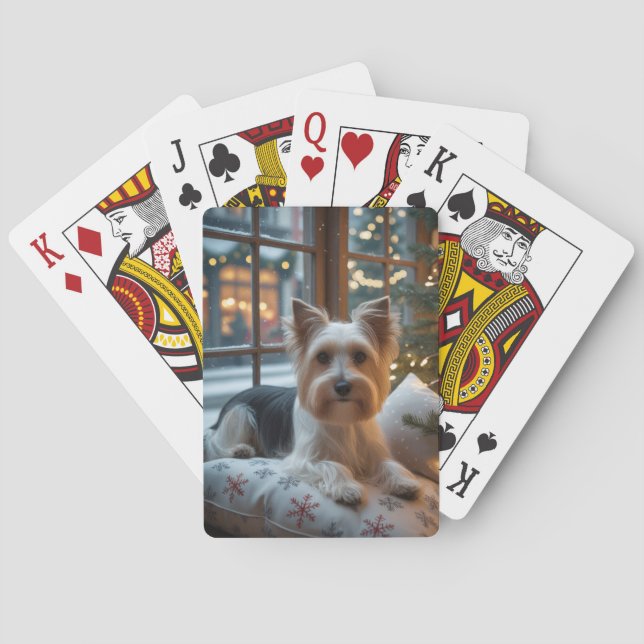 Biewer Terrier With Christmas Lights Holiday Poker Cards (Back)