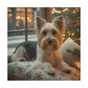 Biewer Terrier With Christmas Lights Holiday Wood Wall Art