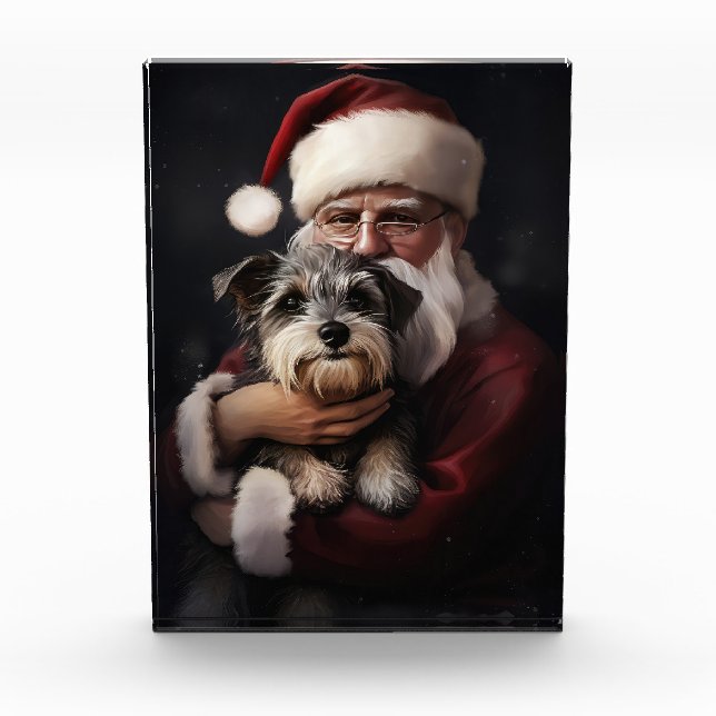 Biewer Terrier With Santa Claus Festive Christmas Acrylic Award (Front)