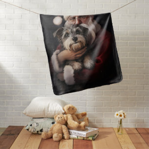 Biewer Terrier With Santa Claus Festive Christmas Baby Blanket
