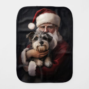 Biewer Terrier With Santa Claus Festive Christmas Baby Burp Cloth