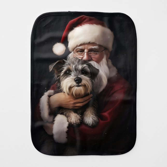 Biewer Terrier With Santa Claus Festive Christmas Baby Burp Cloth (Front)