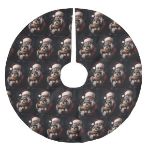 Biewer Terrier With Santa Claus Festive Christmas Brushed Polyester Tree Skirt
