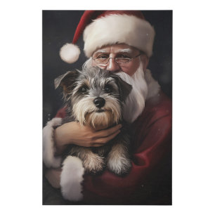 Biewer Terrier With Santa Claus Festive Christmas Faux Canvas Print