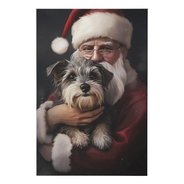 Biewer Terrier With Santa Claus Festive Christmas Faux Canvas Print (Front)