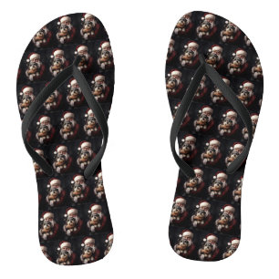 Biewer Terrier With Santa Claus Festive Christmas Flip Flops