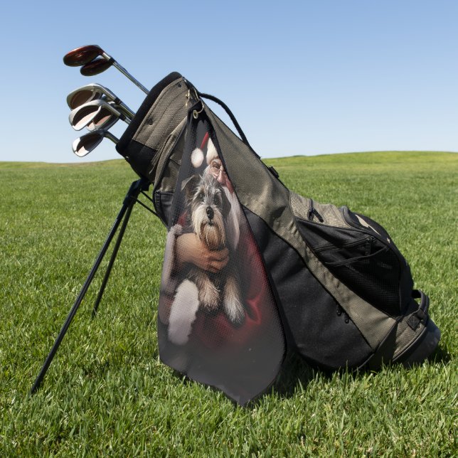 Biewer Terrier With Santa Claus Festive Christmas Golf Towel (Green)